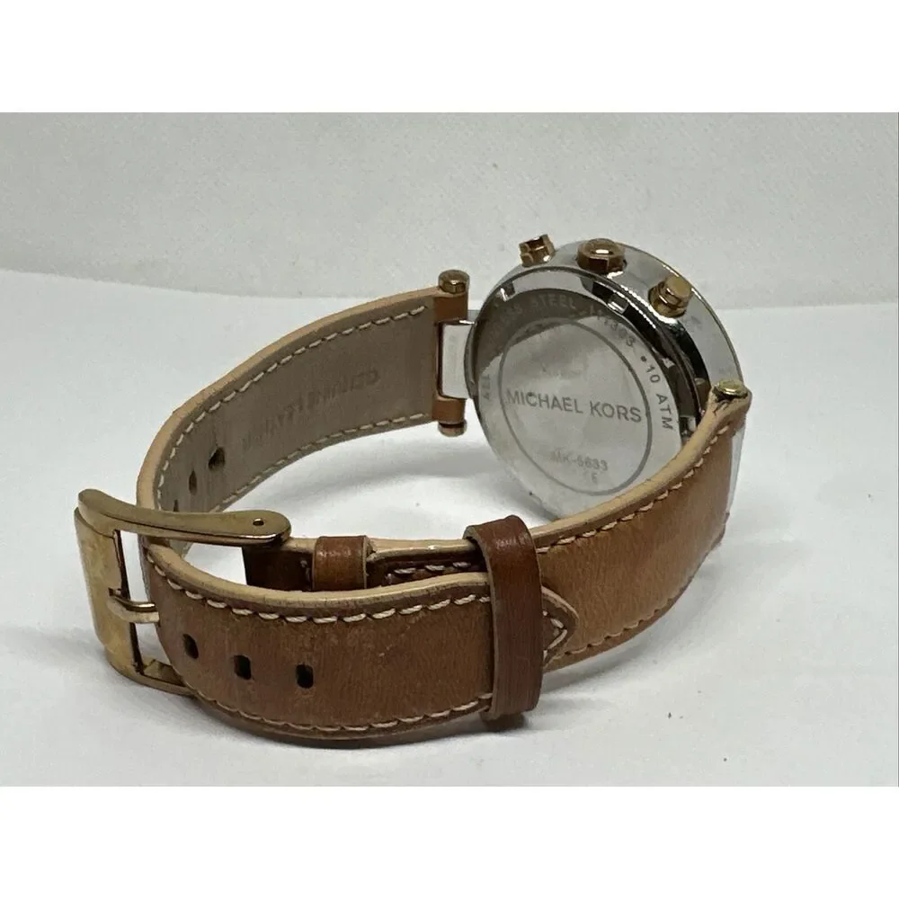 Michael Kors Parker MK5633 Women's Tan Leather Strap Analog Dial Watch NUL30